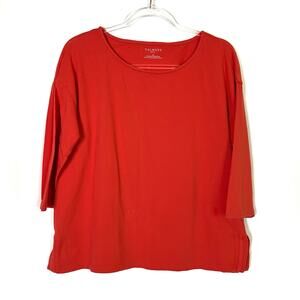 Talbots Petites Red 3/4 Sleeve Tee Shirt Scoop Neck 100% Cotton Womens P Large